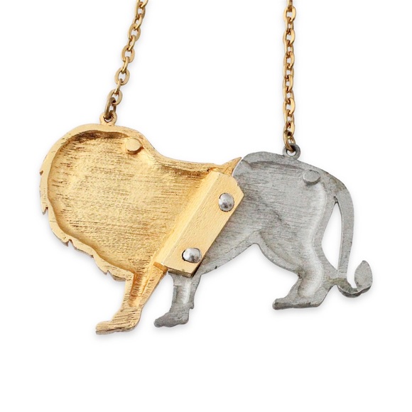 Vintage Lion Pendant Necklace Mixed Metal Gold Silver Tone Leo Zodiac Long Chain - Picture 4 of 5